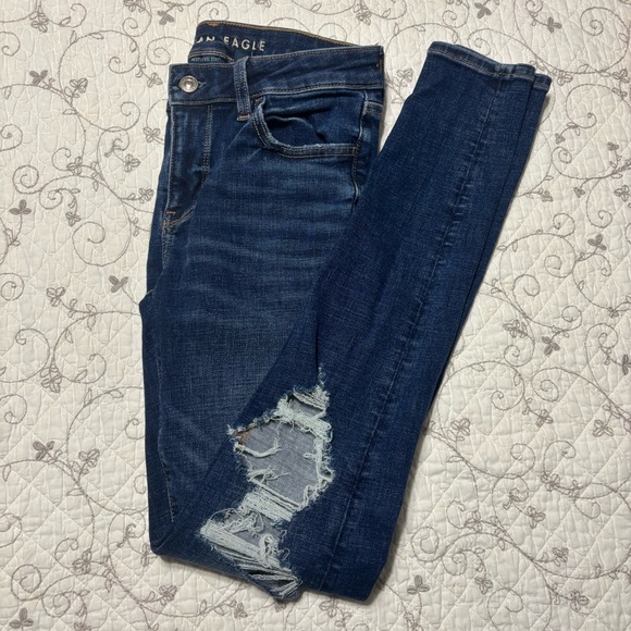 American Eagle Dark Wash Ripped Skinny Jeans - Picture 2 of 5
